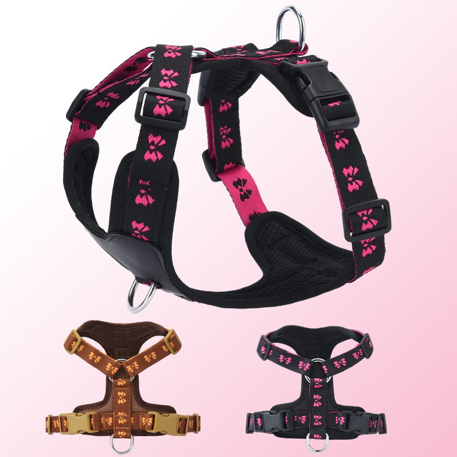 Leather Butterfly Embroidery Reflective Adjustable Pet Dog Harness