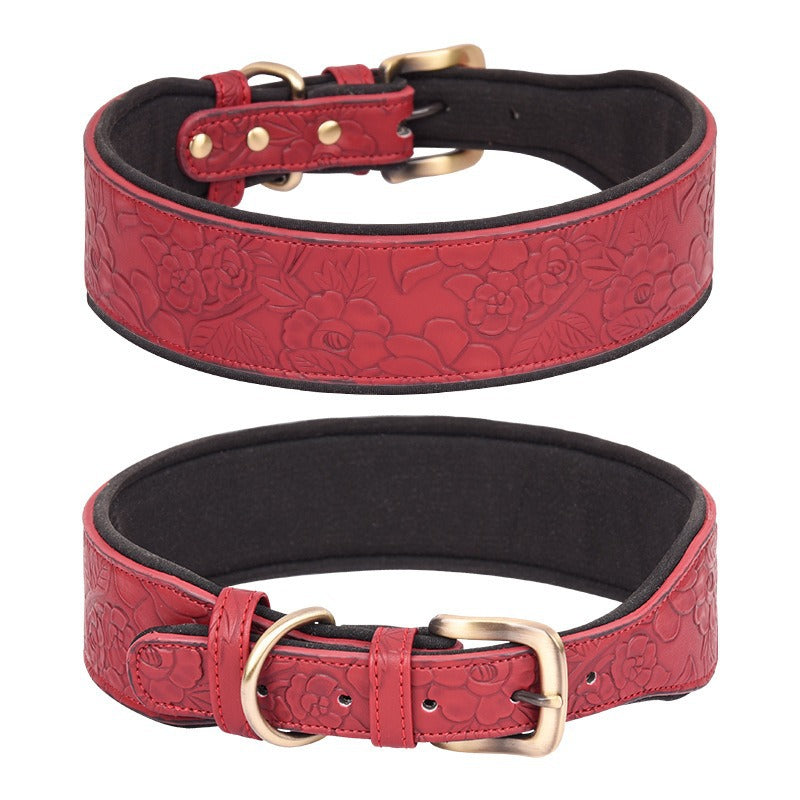 Embossed PU Leather Soft Sponge Lining Adjustable Pet Dog Collar