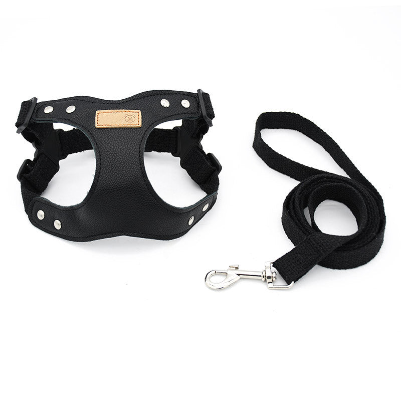 Soft PU Leather Dog Pet Comfortable No Choking Harness Leash Set