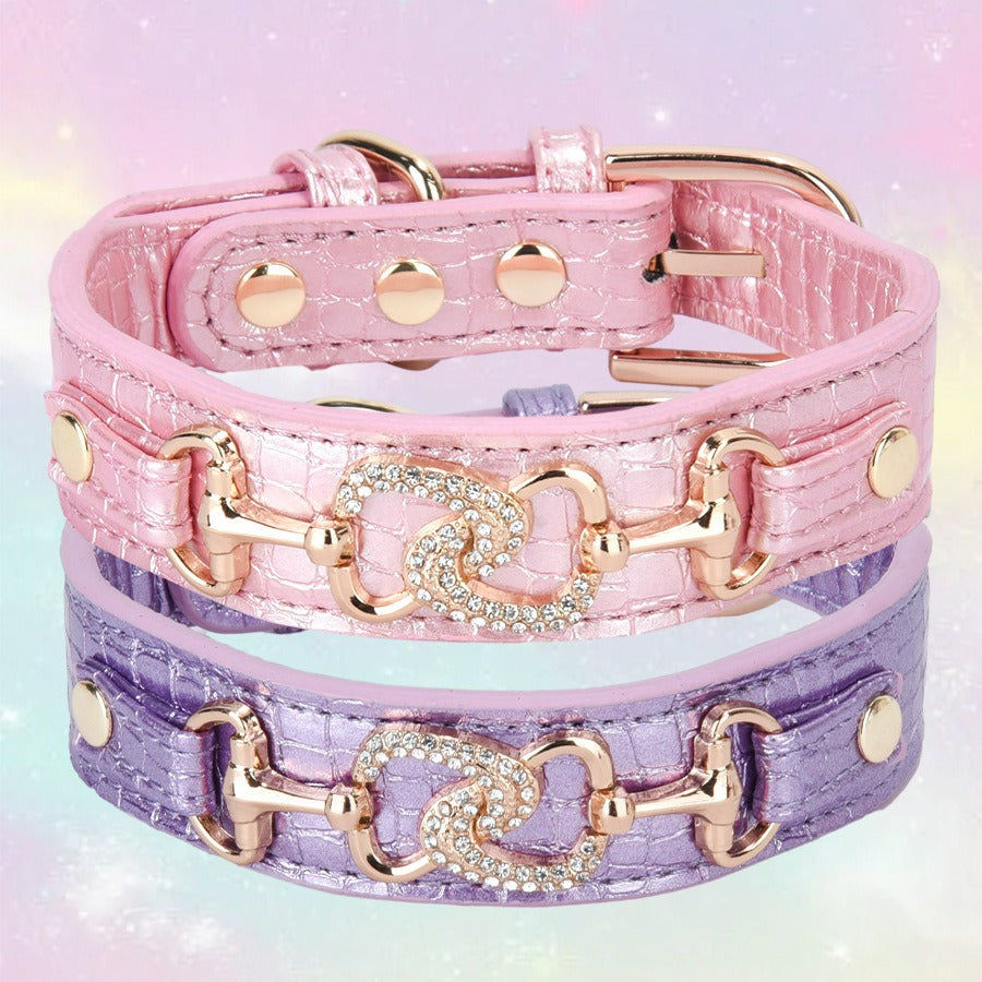 Inlaid Rhinestones Highlight PU Leather Adjustable Pet Dog Collar