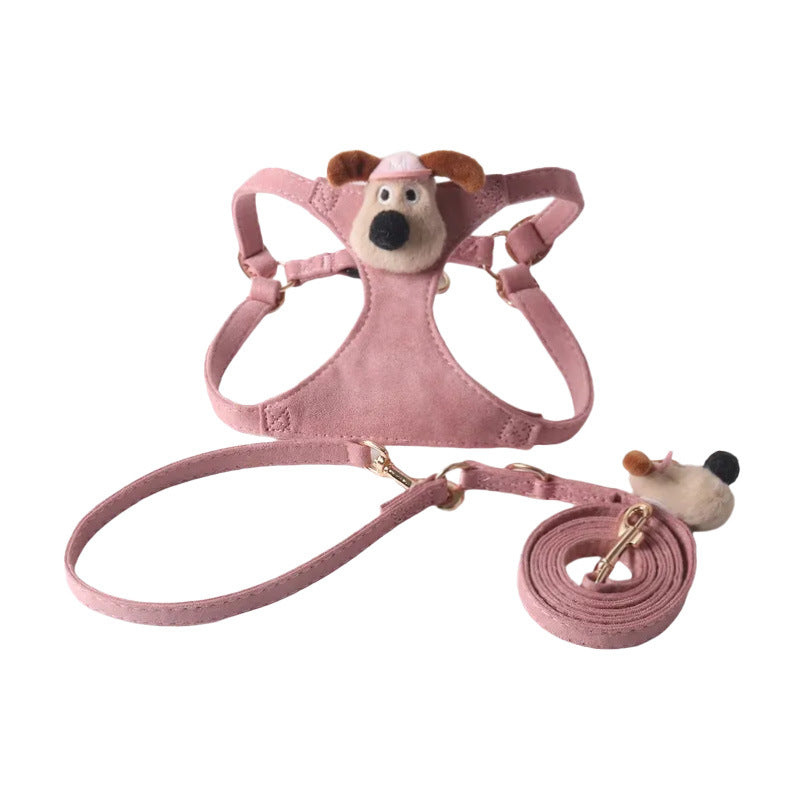Candy Color Velvet Doll Pet Dog No Choking Harness Leash Set
