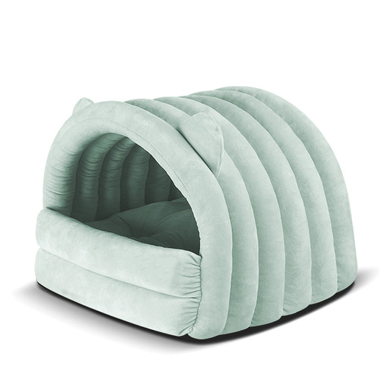 Arched Cute Cartoon Warm Soft Comfortable Flannel Pet Cat Bed Cage