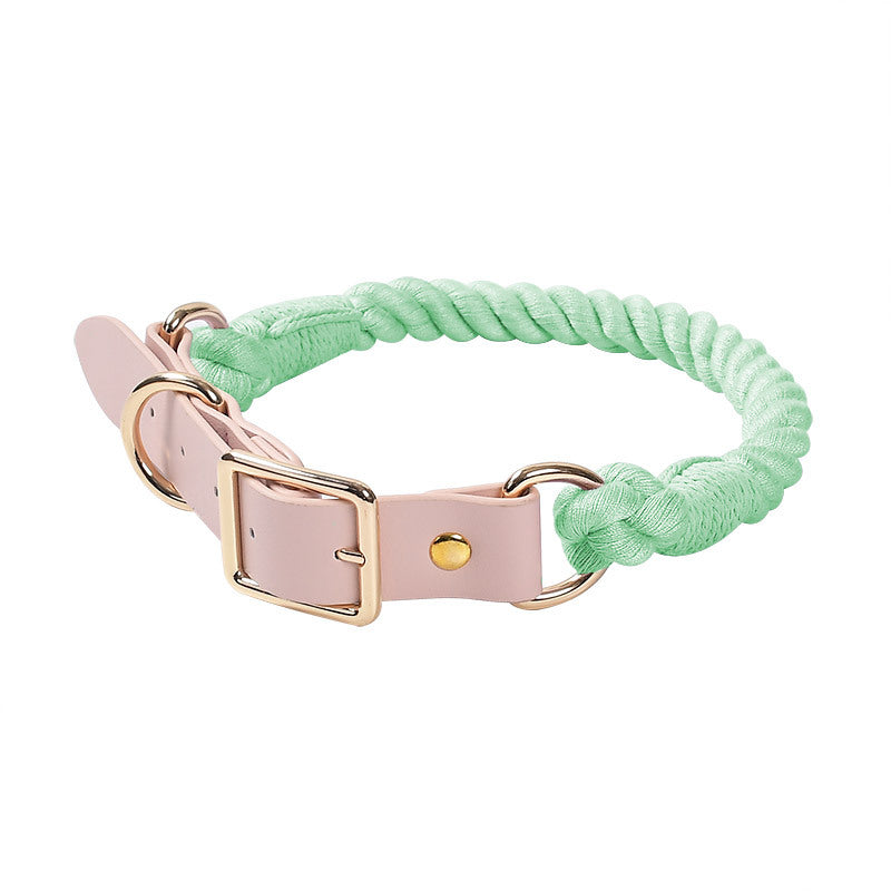 Hand Woven Colored Cotton Rope Large Dog Collar Anti-Pull Leash Set