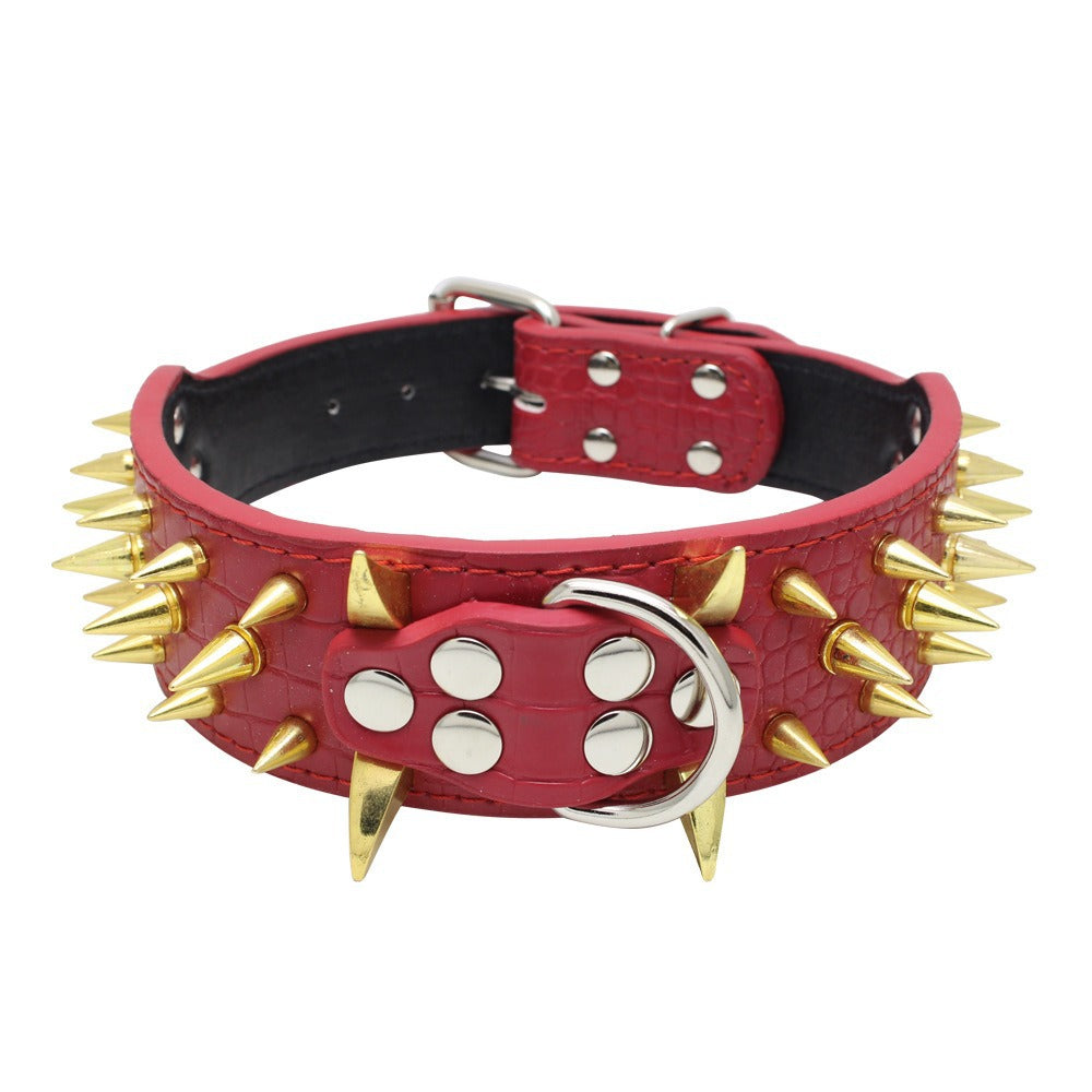 Spike Rivets Large Dog Adjustable Thick PU Leather Pet Collar