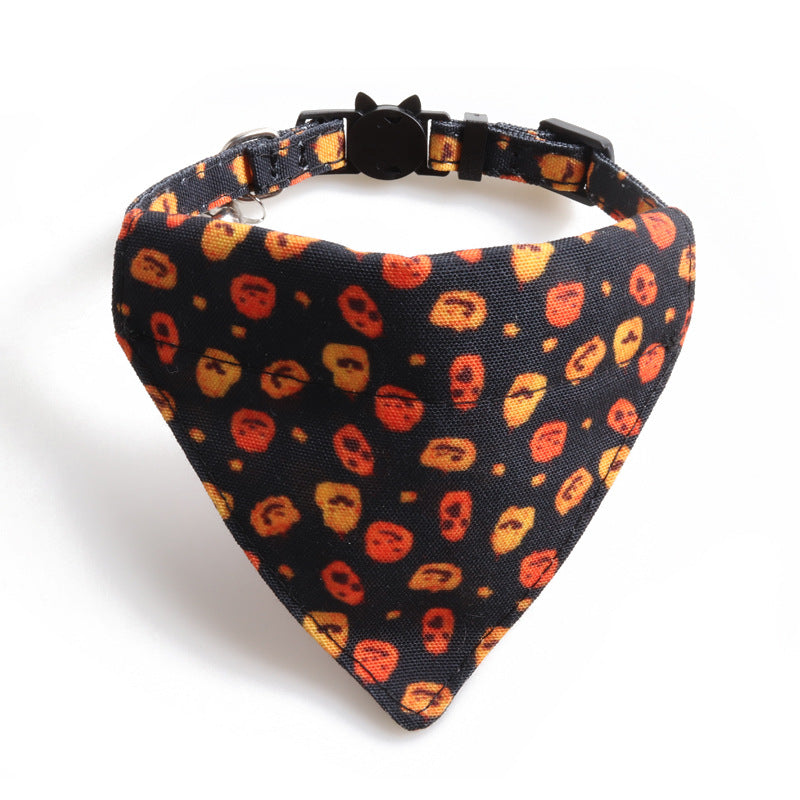 Halloween Pumpkin Print Triangle Towel Saliva Bib Bow Pet Collar