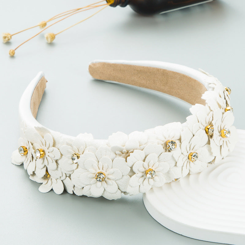 Colored Fabric Flower Glass Diamond Headband Hair Accessories Wholesale