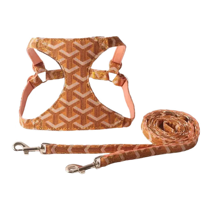 Rhombus Plaid Suede Nap Pet Dog No Choking Harness Leash Set
