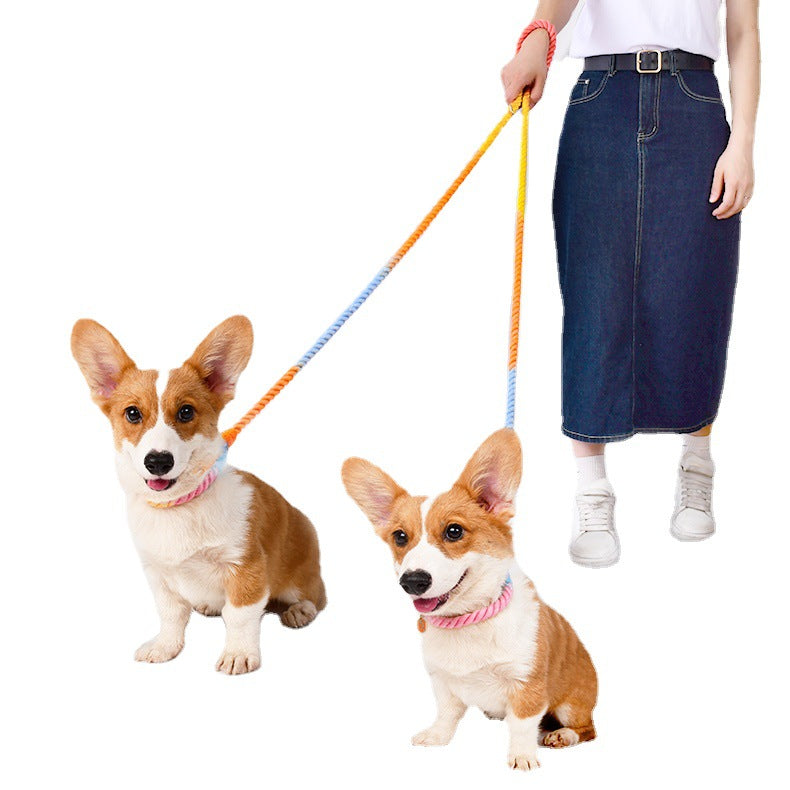 Woven Cotton Multi-functional Waist Pet Double Leash P-Type Collar