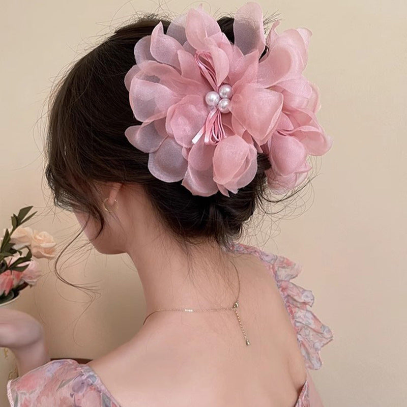 Mesh Double Flower Grab Clip Elegant Hair Claw Hair Accessories Wholesale