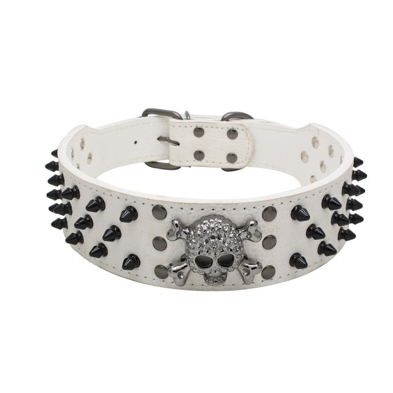 Rivets Skull Large Dog Adjustable Thick PU Leather Pet Collar