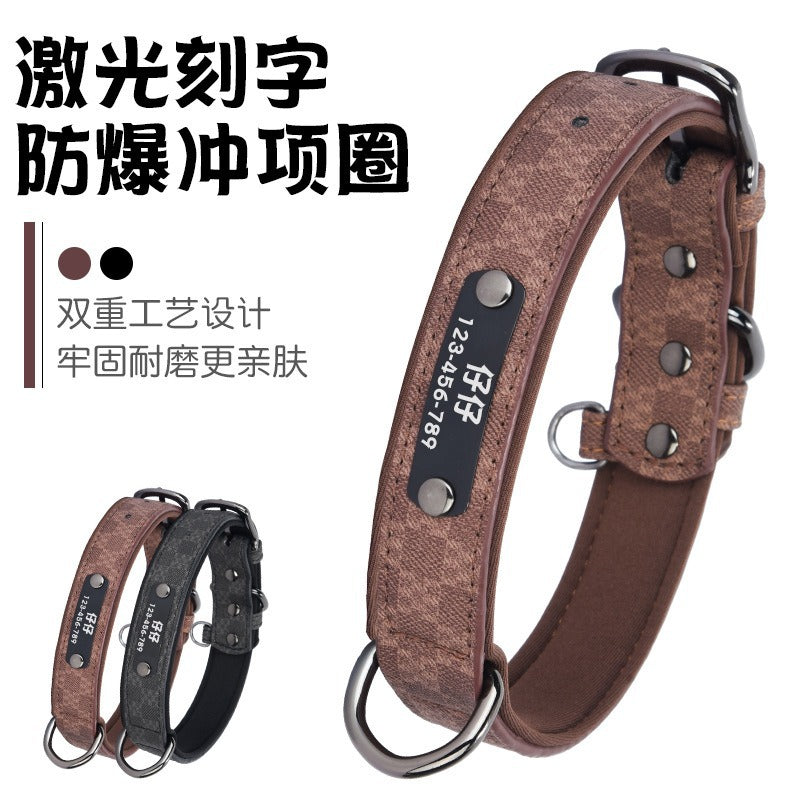 Double-layer Soft Lining Retro Leather Adjustable Pet Dog Collar