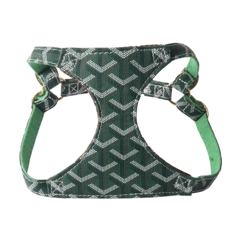 Rhombus Plaid Suede Nap Pet Dog No Choking Harness Leash Set