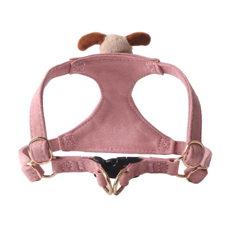 Candy Color Velvet Doll Pet Dog No Choking Harness Leash Set