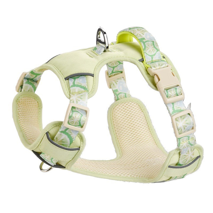Printed Strap Breathable Reflective Pet Dog Harness Leash Set