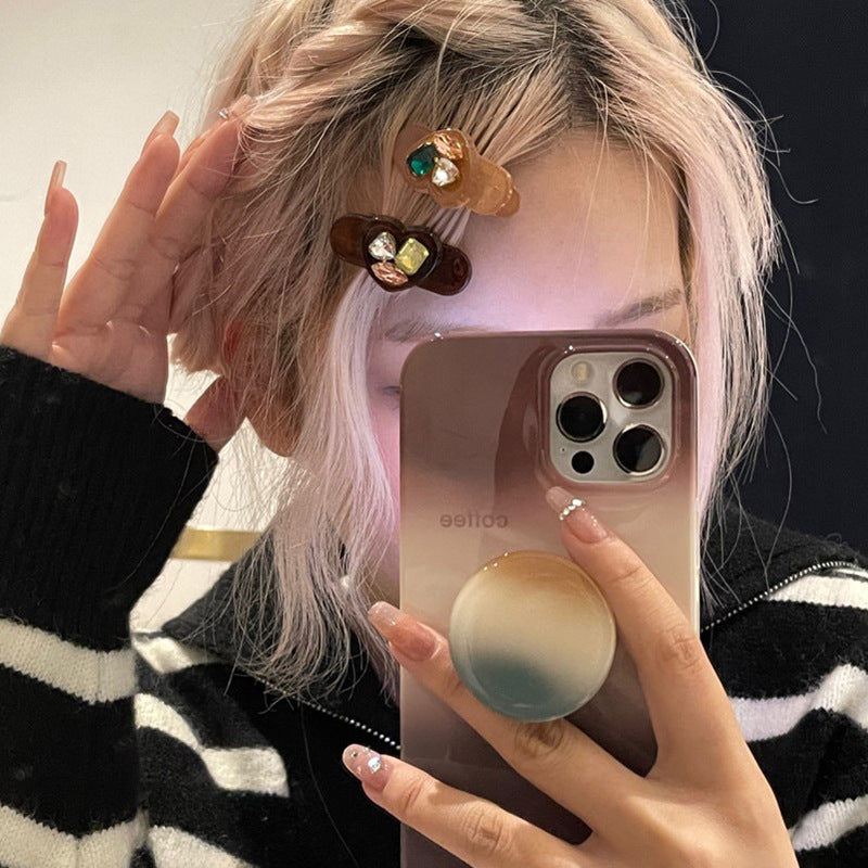 Acrylic Heart Rhinestone Bangs Duck Bill Hair Clip Hair Accessories Wholesale