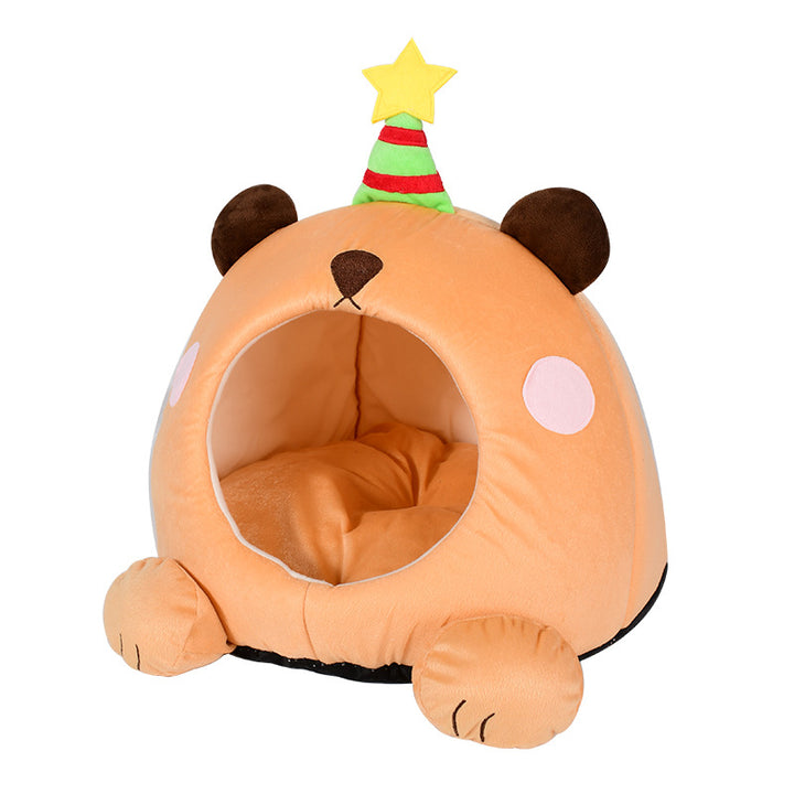 Lucky Star Winter Warm Soft Plush Comfortable Closed Pet Cat Bed