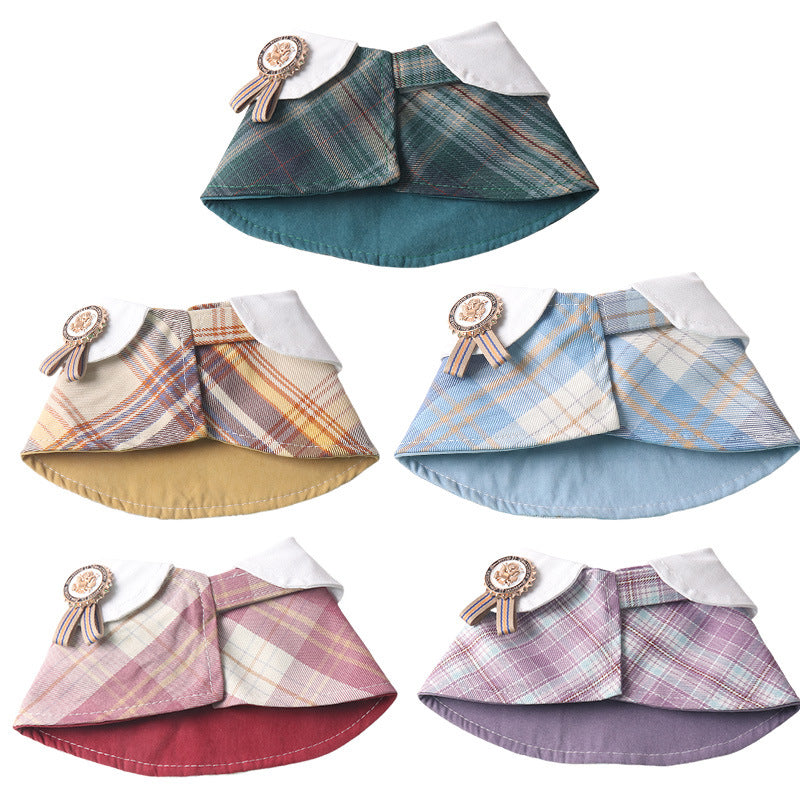 Classic Plaid Fabric Fake Collar Pet Dog Cat Saliva Bib Collar