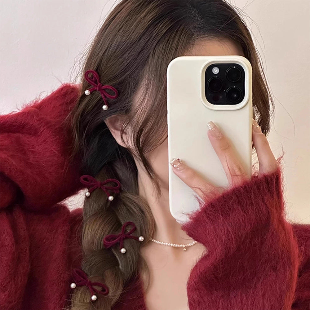 Christmas Red Flocking Bow Bangs Hair Clip Hair Accessories Wholesale