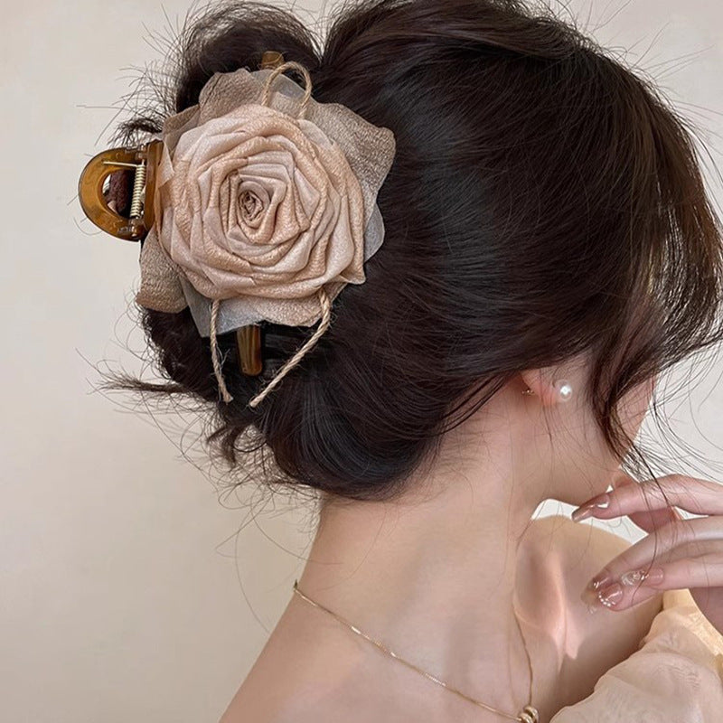 Elegant Fabric Rose Flower Grab Clip Hair Claw Hair Accessories Wholesale