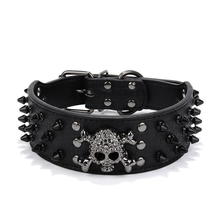 Rivets Skull Large Dog Adjustable Thick PU Leather Pet Collar