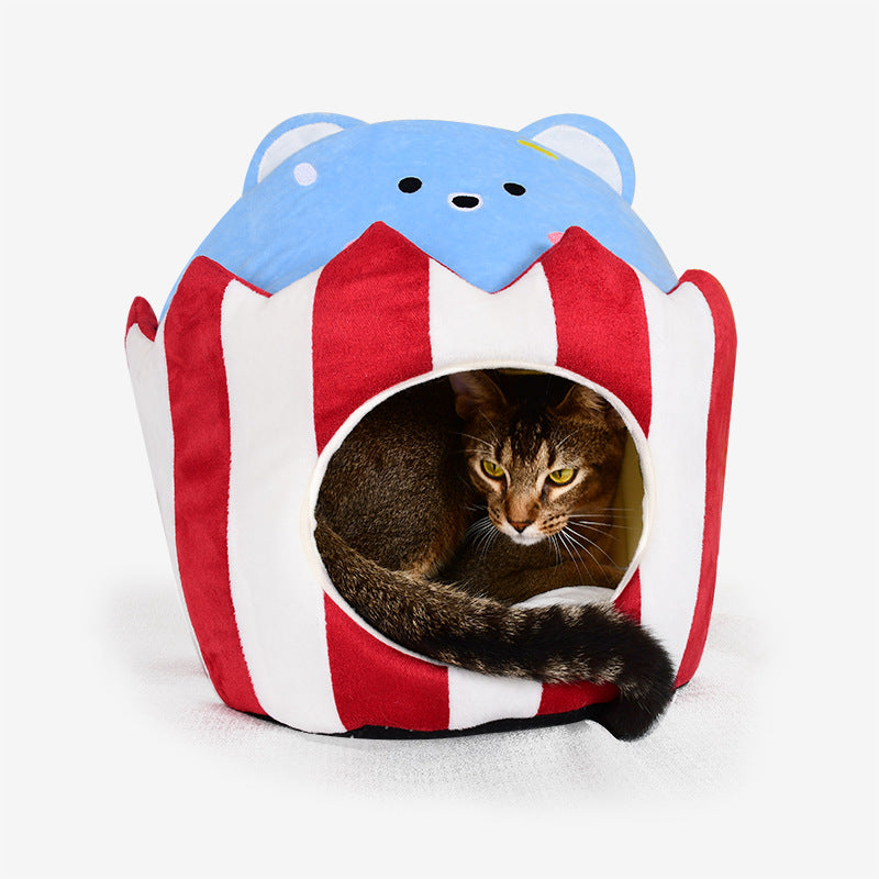 Cute Polar Bears Winter Warm Soft Plush Comfortable Cat Bed Cage