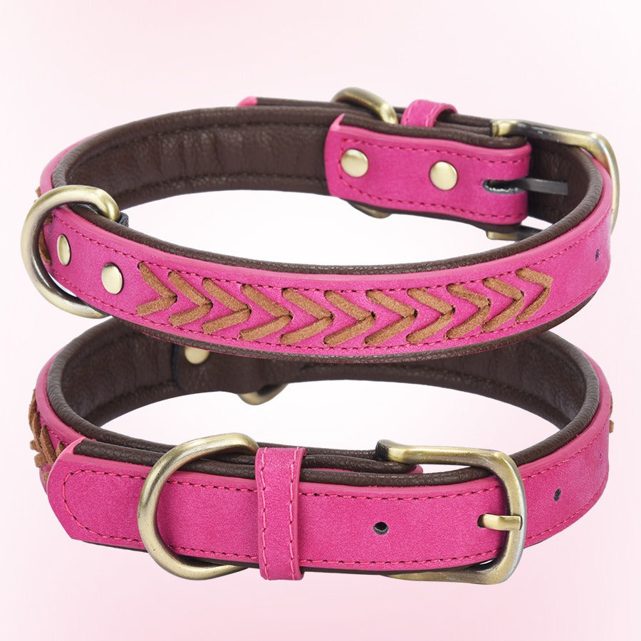 Double Layer Woven PU Leather Adjustable Belt Pet Dog Collar