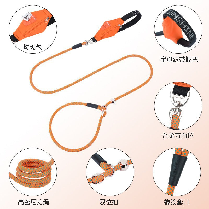 Nylon Professional Competition P-type Leash‌ with Poop Bag Carrier