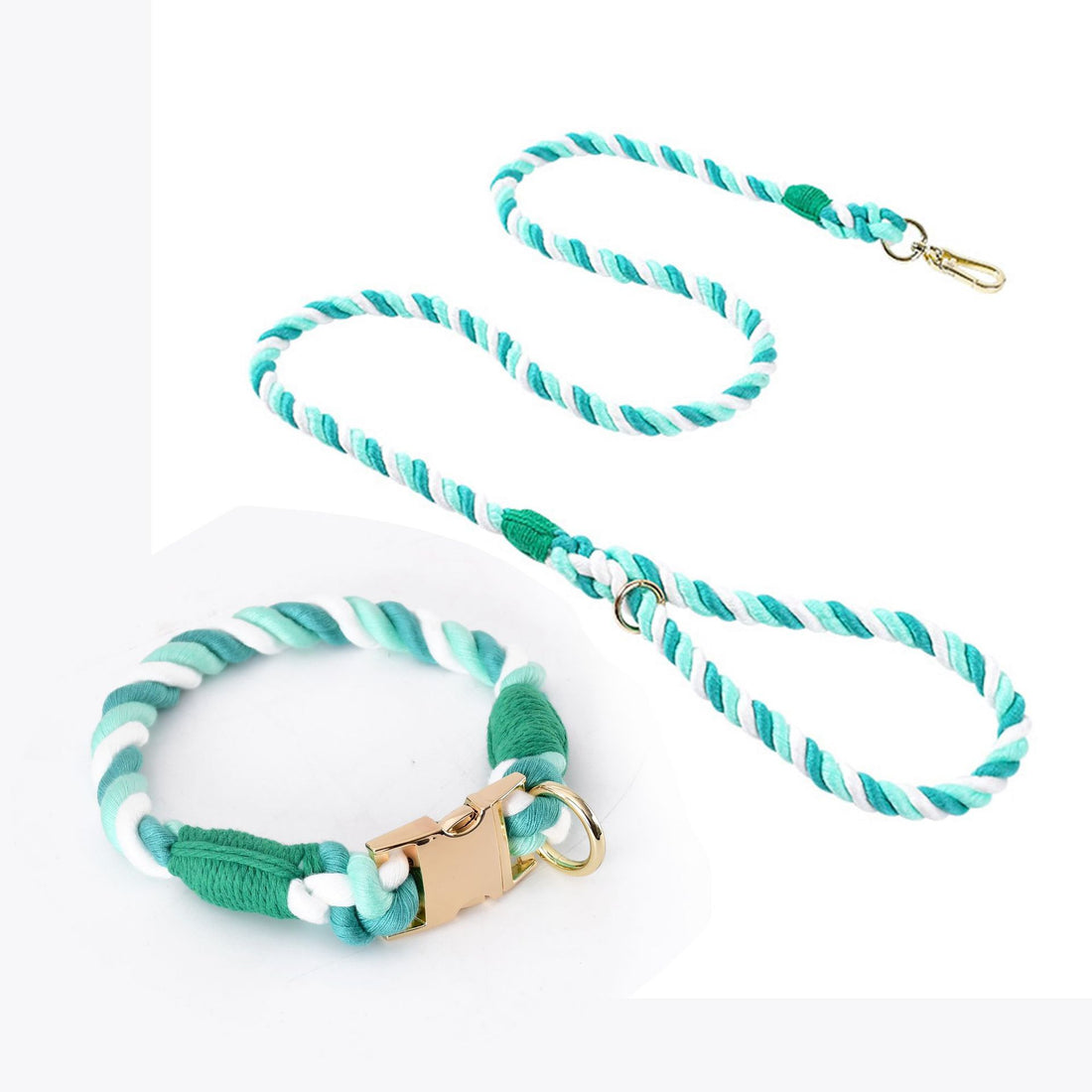 Hand-woven Cotton Nautical Knot Collar Dog Anti-Pull Leash Set
