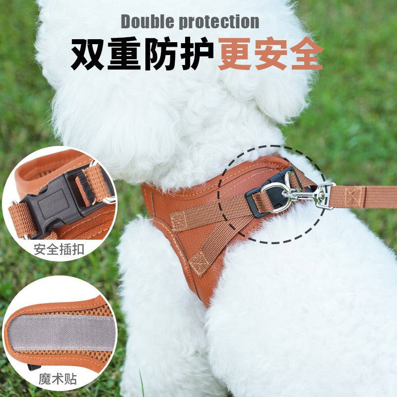 Sof Leather Breathable Anti-Choking Pet Dog Harness Leash Set