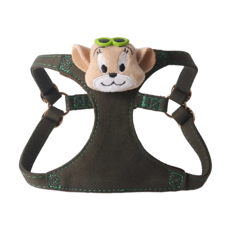 Cute Doll Denim Comfortable Pet Dog No Choking Harness Leash Set
