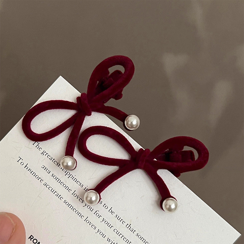 Christmas Red Flocking Bow Bangs Hair Clip Hair Accessories Wholesale