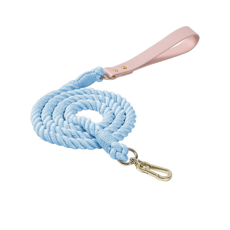 Hand Woven Colored Cotton Rope Large Dog Collar Anti-Pull Leash Set