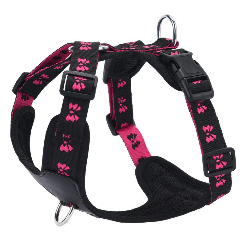 Leather Butterfly Embroidery Reflective Adjustable Pet Dog Harness
