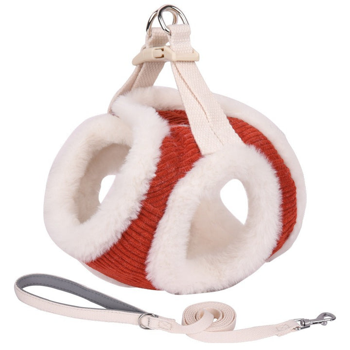 Imitation Rabbit Fur Corduroy Warm Pet Dog Harness Leash Set
