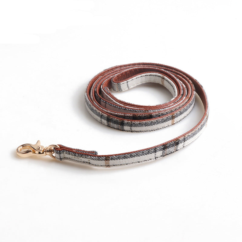 Classic Plaid Bow Suede Nap Pet Dog No Choking Harness Leash Set