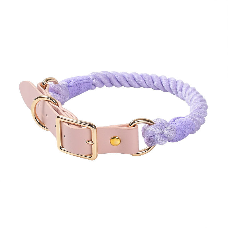 Hand Woven Colored Cotton Rope Large Dog Collar Anti-Pull Leash Set
