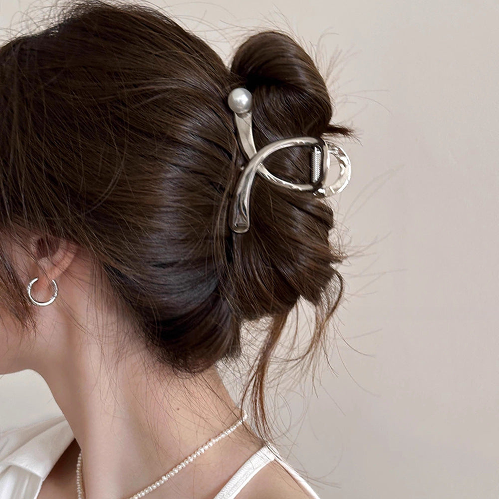 Cross Glossy Alloy Pearl Grab Clip New Hair Claw Hair Accessories Wholesale