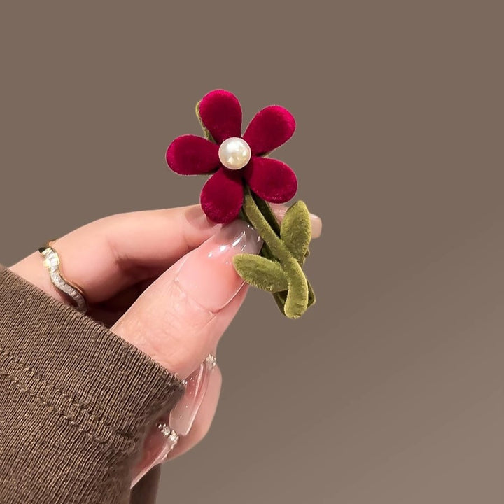 Flocking Red Flower Duckbill Clip Bangs Hair Clip Hair Accessories Wholesale