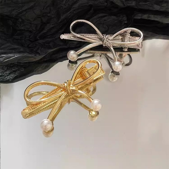 Alloy Bow Inlaid Pearl Bangs Duckbill Hair Clip Hair Accessories Wholesale