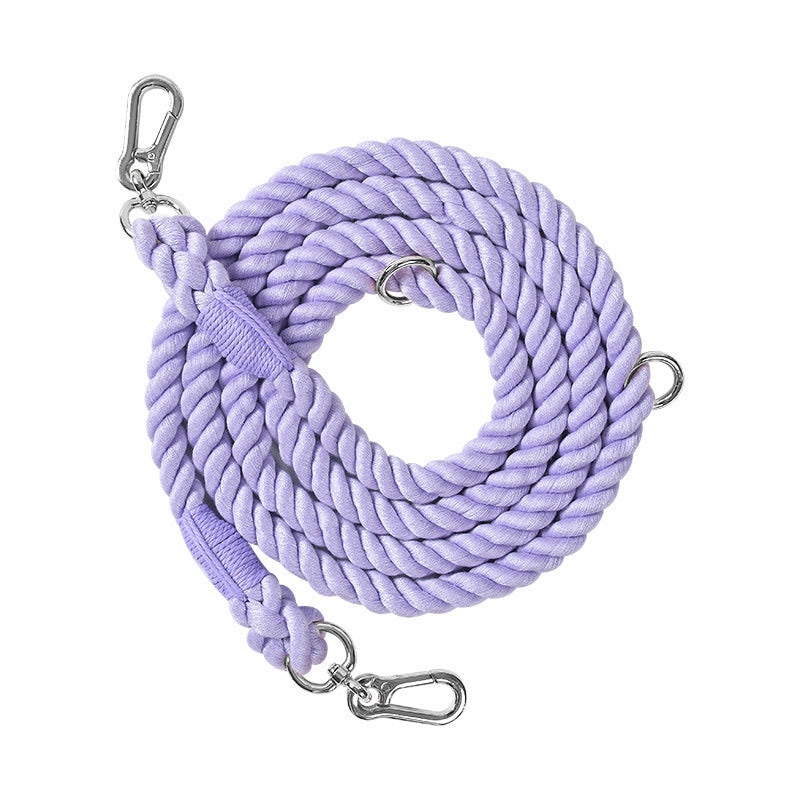 Woven Cotton Rope Multi-functional Pet Double Leash Waist Runing Leash