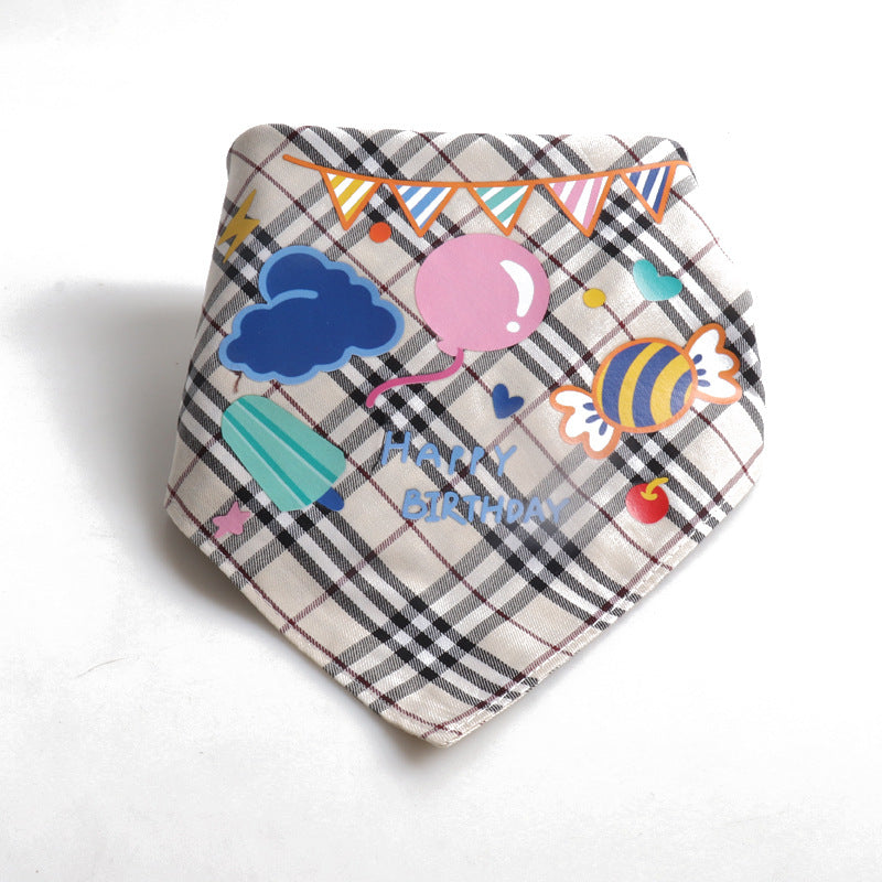 Birthday Party Double Side Plaid Triangle Towel Saliva Pet Bib