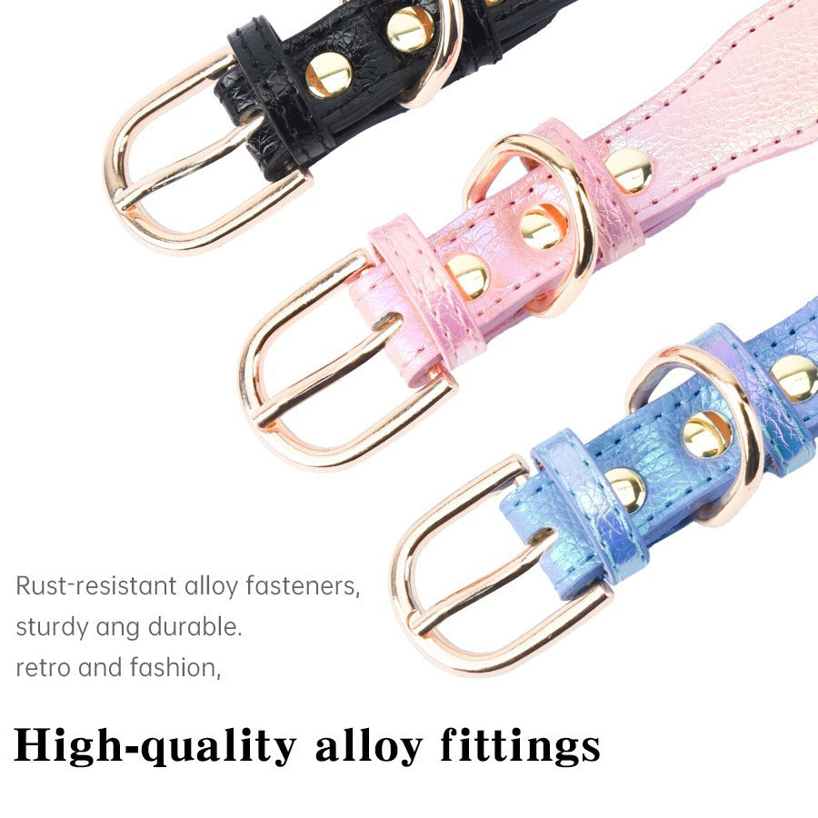 Heart Rhinestone Alloy Pendant Leather Adjustable Pet Dog Collar