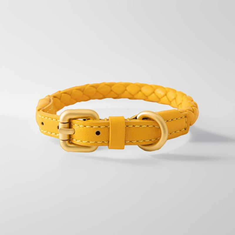 Soft Woven Leather Gold Metal Dog Anti-Pull Leash Pet Collar Set