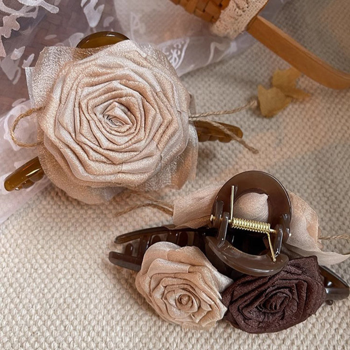 Elegant Fabric Rose Flower Grab Clip Hair Claw Hair Accessories Wholesale