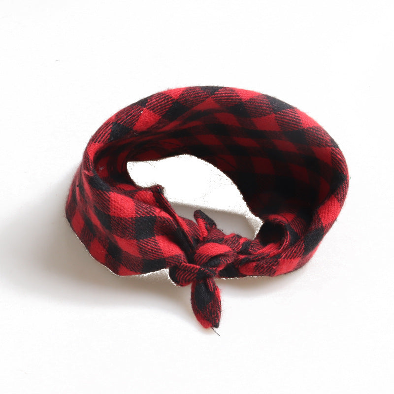Christmas Plaid Double Side Triangle Towel Saliva Cotton Pet Bib