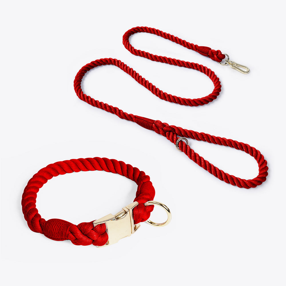 Hand-woven Cotton Nautical Knot Collar Dog Anti-Pull Leash Set