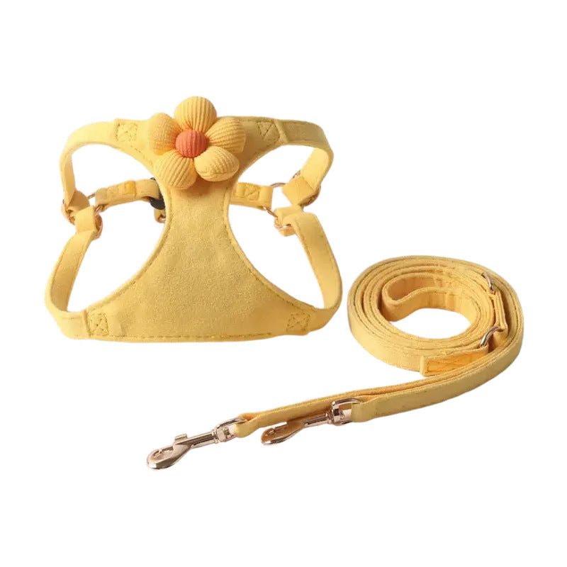 Candy Color Velvet Flower Pet Dog No Choking Harness Leash Set