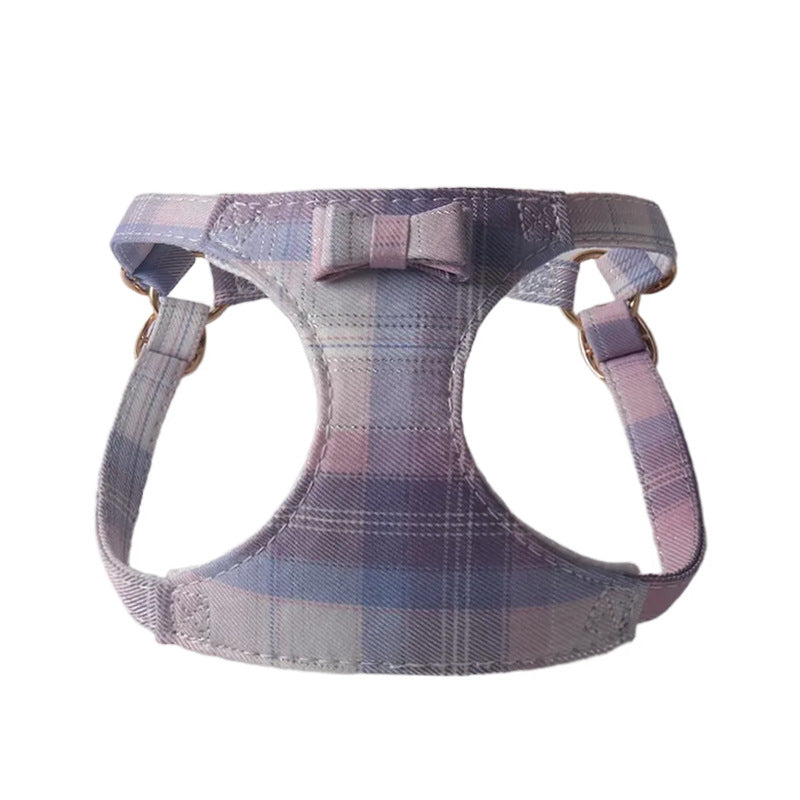Breathable Mesh Plaid Fabric Pet Dog No Choking Harness Leash Set