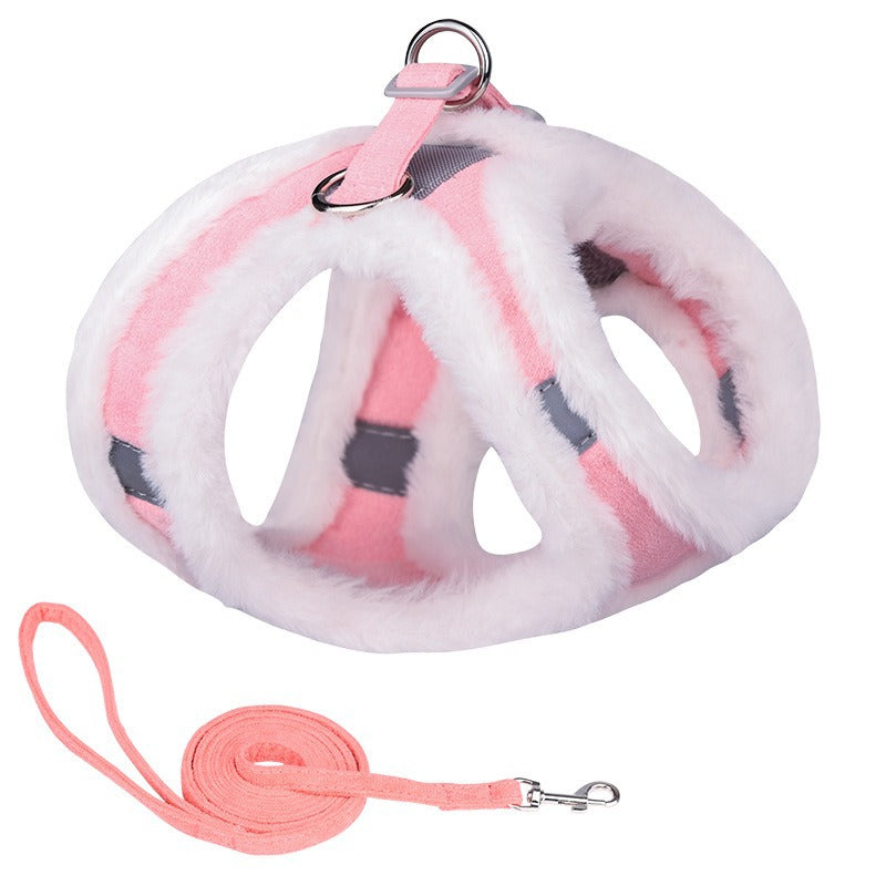 Warm Comfortable Velvet Adjustable Pet Dog Harness Leash Set