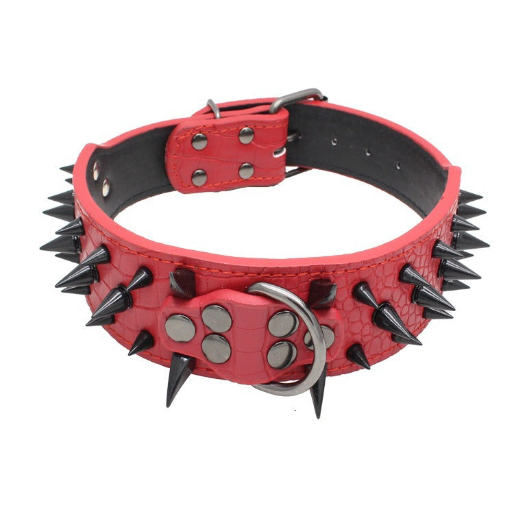 Spike Rivets Large Dog Adjustable Thick PU Leather Pet Collar